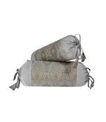 Lal Haveli Decorative Silk Fabric Round Bolster Cushion Covers 18 x 8 inch (2 Pc Set)