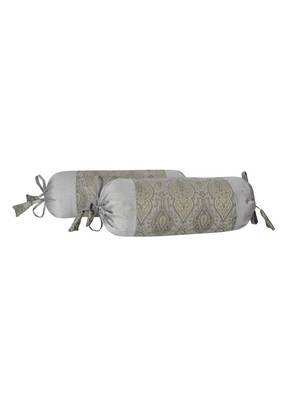 Lal Haveli Decorative Silk Fabric Round Bolster Cushion Covers 18 x 8 inch (2 Pc Set) 2