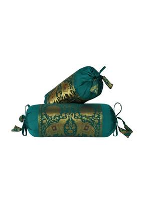 Lal Haveli Rajasthani Handmade Designer Silk Fabric Elephant Work Bolster Pillow Cushion Covers Set of 2 Pc 18 x 8 inch 1