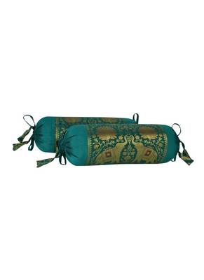Lal Haveli Rajasthani Handmade Designer Silk Fabric Elephant Work Bolster Pillow Cushion Covers Set of 2 Pc 18 x 8 inch 2