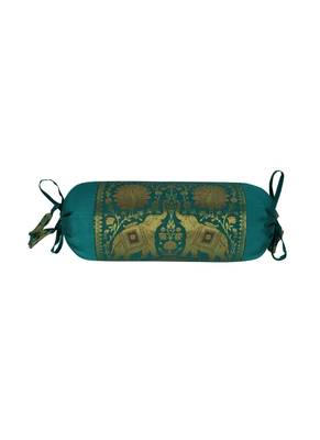 Lal Haveli Rajasthani Handmade Designer Silk Fabric Elephant Work Bolster Pillow Cushion Covers Set of 2 Pc 18 x 8 inch 3