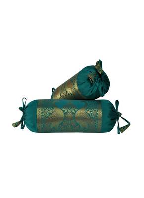 Lal Haveli Green Color Home Decorative Silk Round Bolster Pillow Cushion Covers 18 x 8 inch (2 Pcs) 1