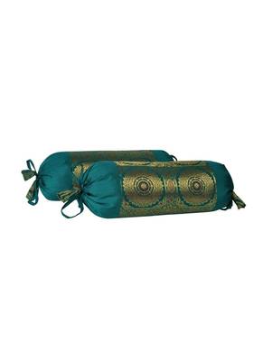 Lal Haveli Mandala Designer Silk Bolster Pillow Cushion Covers Housewarming Gifts 18 x 8 inch (2 Pcs Set) 2