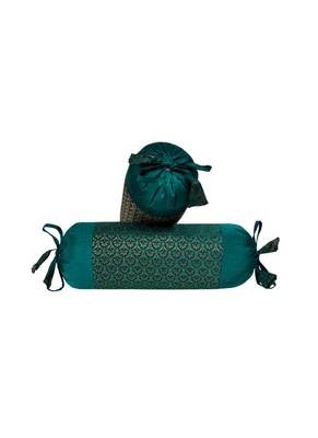 Lal Haveli Designer Silk Fabric Green Bolster Pillow Cushion Covers Set of 2 Pcs 18 x 8 inch 1