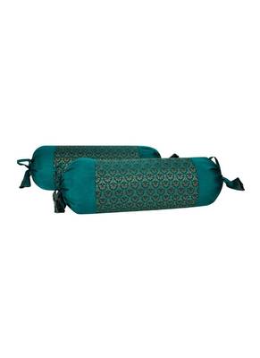 Lal Haveli Designer Silk Fabric Green Bolster Pillow Cushion Covers Set of 2 Pcs 18 x 8 inch 2