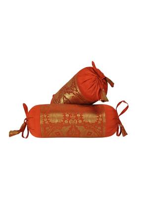 Lal Haveli Elephant Design Silk Bolster Cushion Covers 18 x 8 inch (Set of 2 Pc) 1