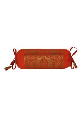 Lal Haveli Elephant Design Silk Bolster Cushion Covers 18 x 8 inch (Set of 2 Pc) 3