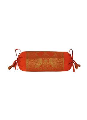 Lal Haveli Orange Color Round Shape Living Room Decor Silk Bolster Pillow Cushion Covers Set of 2 Pcs 18 x 8 inch 3