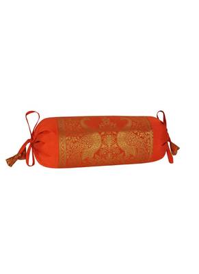 Lal Haveli Orange Color Round Shape Living Room Decor Silk Bolster Pillow Cushion Covers Set of 2 Pcs 18 x 8 inch 4
