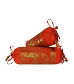 Lal Haveli Elephant Design Silk Bolster Cushion Covers Set of 2 Pcs 18 x 8 inch