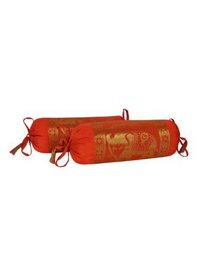 Lal Haveli Elephant Design Silk Bolster Cushion Covers Set of 2 Pcs 18 x 8 inch 2