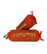 Lal Haveli Living Room Decorative Round Silk Bolsters Pillow Cushion Cover Set of 2 Pcs 18 x 8 inch