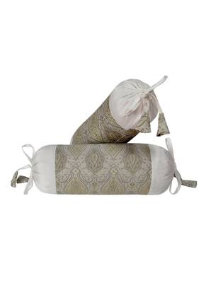 Lal Haveli Bolster Pillow Cover White 18 x 8 inch (Silk Fabric) 1