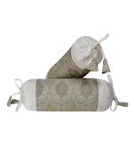 Lal Haveli Bolster Pillow Cover White 18 x 8 inch (Silk Fabric)