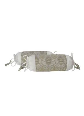 Lal Haveli Bolster Pillow Cover White 18 x 8 inch (Silk Fabric) 2