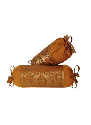 Lal Haveli Handmade Elephant & Peacock Design Silk Bolster Pillow Covers Set of 2 Pcs 18 x 8 inch 1