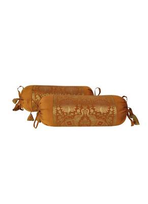 Lal Haveli Handmade Elephant & Peacock Design Silk Bolster Pillow Covers Set of 2 Pcs 18 x 8 inch 2