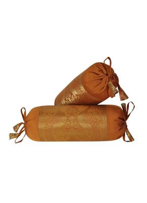 Lal Haveli Decorative Peacock Design Silk Bolster Pillow Cover Set of 2 18 x 8 inch 1