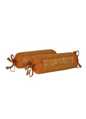 Lal Haveli Decorative Peacock Design Silk Bolster Pillow Cover Set of 2 18 x 8 inch 2