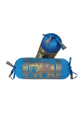 Lal Haveli Elephant Design Silk Bolster Pillow Cushion Covers Set of 2 18 x 8 inch 1