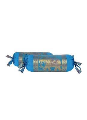 Lal Haveli Elephant Design Silk Bolster Pillow Cushion Covers Set of 2 18 x 8 inch 2