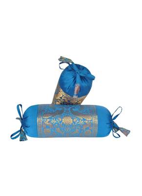Lal Haveli Elephant Peacock Design Silk Bolster Pillow Covers Set of 2 Pcs 18 x 8 inch 1