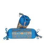 Lal Haveli Elephant Peacock Design Silk Bolster Pillow Covers Set of 2 Pcs 18 x 8 inch