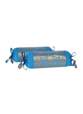 Lal Haveli Elephant Peacock Design Silk Bolster Pillow Covers Set of 2 Pcs 18 x 8 inch 2