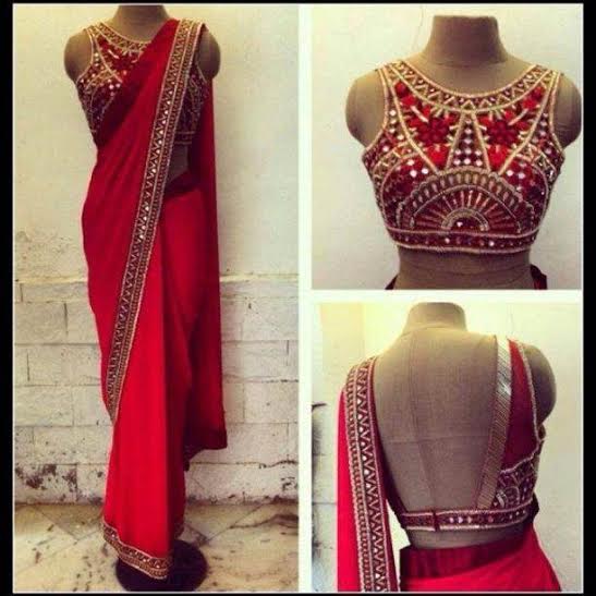 RED embroidered GEORGETTE saree with blouse