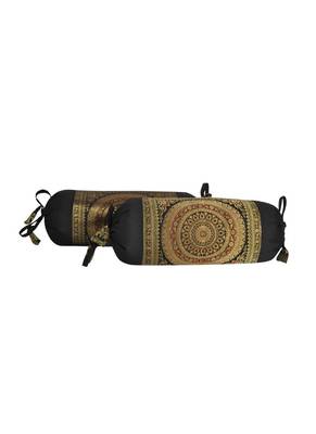 Lalhaveli Silk Fabric Decorative Bolster Cushion Covers (Black, 18x18-inch) - Set of 2 2
