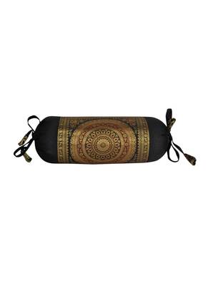 Lalhaveli Silk Fabric Decorative Bolster Cushion Covers (Black, 18x18-inch) - Set of 2 3