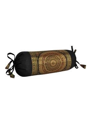 Lalhaveli Silk Fabric Decorative Bolster Cushion Covers (Black, 18x18-inch) - Set of 2 4