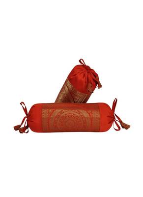 Lal Haveli Decorative Silk Bolster Pillow Cushion Covers Sofa Decor Set of 2 Pcs 18 x 8 inch 1