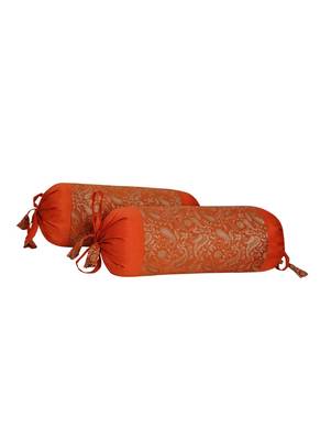 Lal Haveli Designer Silk Fabric Bolster Pillow Cover Set of 2 Pcs 18 x 8 inch 2