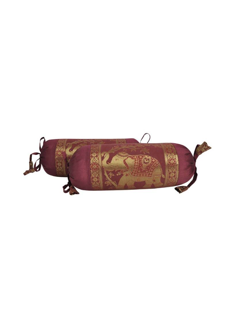 Lal Haveli Silk Elphant Design Bolster Cover Maroon Color 18 x 8 Inch