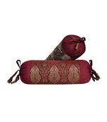 Lal Haveli Silk Fabric Round Roll Bolster Cover Maroon Color 18 x 8 Inch Home Decor Set of 2 Pcs