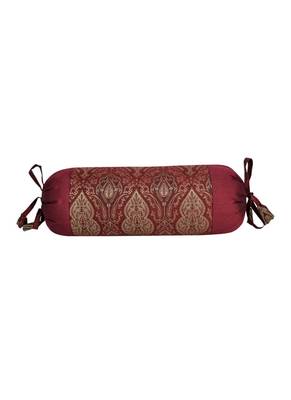 Lal Haveli Silk Fabric Round Roll Bolster Cover Maroon Color 18 x 8 Inch Home Decor Set of 2 Pcs 3