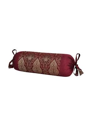 Lal Haveli Silk Fabric Round Roll Bolster Cover Maroon Color 18 x 8 Inch Home Decor Set of 2 Pcs 4