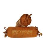 Lal Haveli Decorative Silk Bolster Cover Golden Color 18 x 8 Inch Set of 2 Pcs