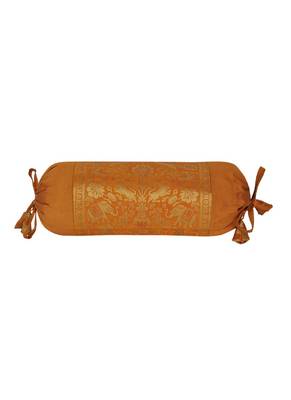 Lal Haveli Decorative Silk Bolster Cover Golden Color 18 x 8 Inch Set of 2 Pcs 3