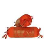 Lal Haveli Living Room Decorative Silk Bolster Cover Orange Color 18 x 8 Inch Set of 2 Pcs