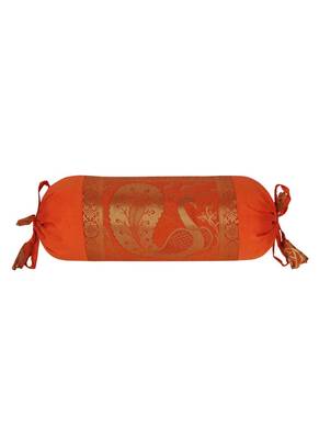 Lal Haveli Living Room Decorative Silk Bolster Cover Orange Color 18 x 8 Inch Set of 2 Pcs 3
