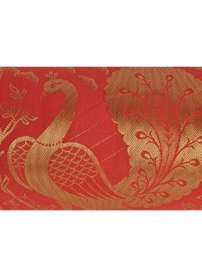 Lal Haveli Decorative Peacock Design Silk Bolster Cover Red Color 18 x 8 Inch Set of 2 4