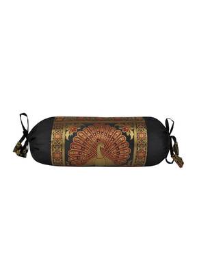 Lal Haveli Decorative Peacock Design Black Color Silk Bolster Cushion Covers 18 x 8 Inch Set of 2 Pcs 3