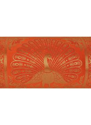 Lal Haveli Orange Color Peacock Design Silk Bolster Cushion Covers Housewarming Gift 18 x 8 Inch Set of 2 Pcs 4