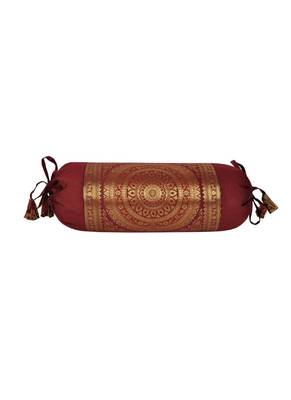 Lal Haveli Sofa Decor Maroon Color Silk Bolster Cushion Covers 18 x 8 Inch Set of 2 Pcs 3
