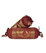 Lal Haveli Peacock Design Maroon Color Silk Bolster Cushion Covers 18 x 8 Inch Set of 2 Pcs