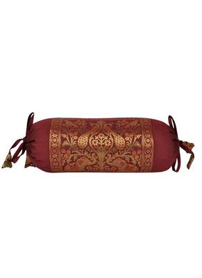 Lal Haveli Maroon Color Silk Fabric Elephant & Peacock Design Bolster Covers 18 x 8 Inch Set of 2 Pcs 3