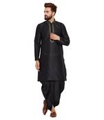 Black Plain Silk Blend Dhoti Kurta