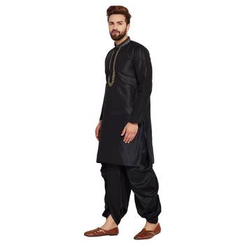 Black Plain Silk Blend Dhoti Kurta 2